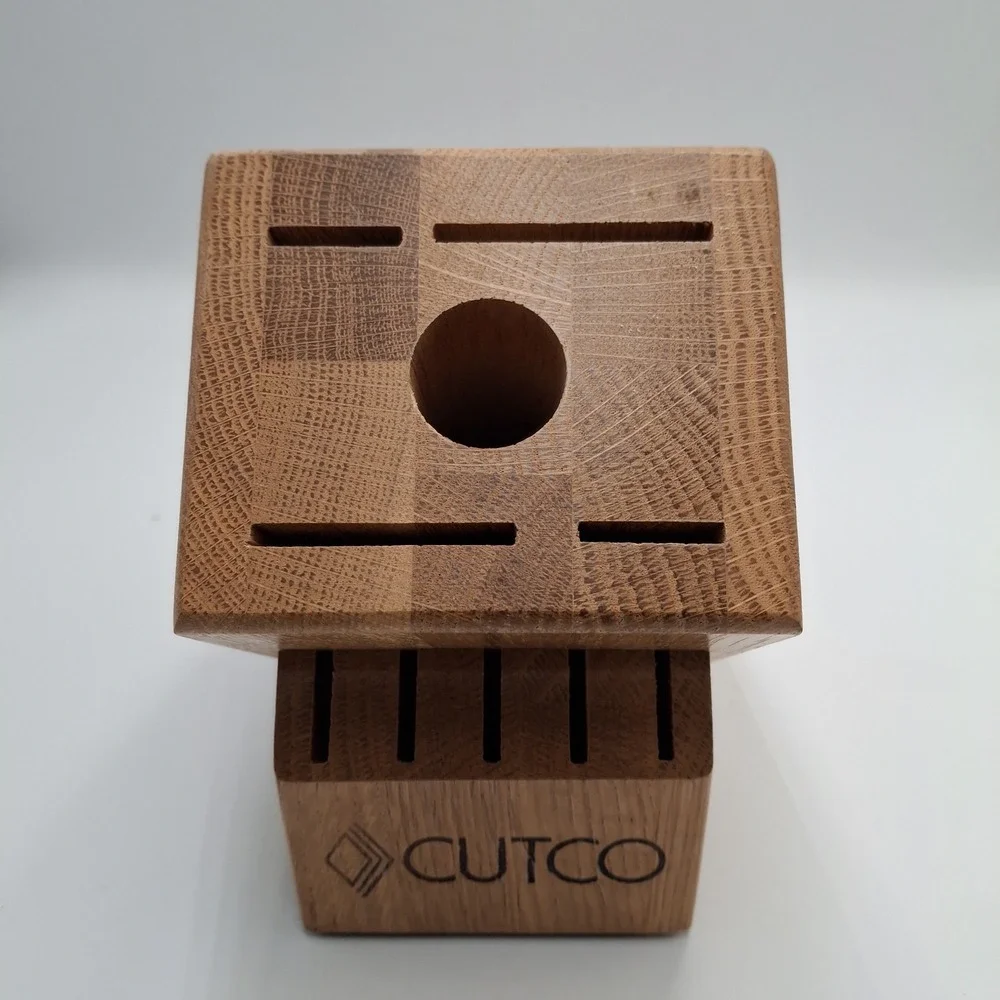 CUTCO 13-Slot Wood Knife Block Oak Holder Storage 12 Knives + Sharpener USA Made